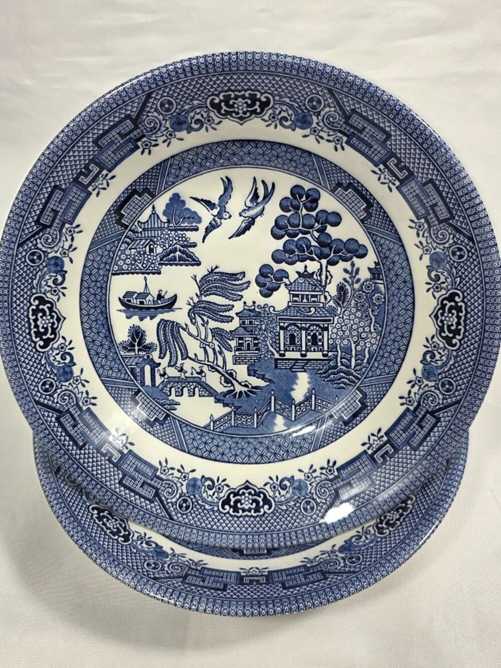 TWO Churchill Willow Blue Coupe Soup Bowls Georgian Shape Blue Willow England